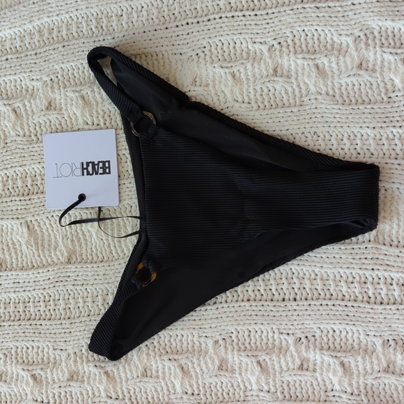 BNWT Beach Riot Island Bikini Bottoms Black Ribbed - Picture 3 of 9